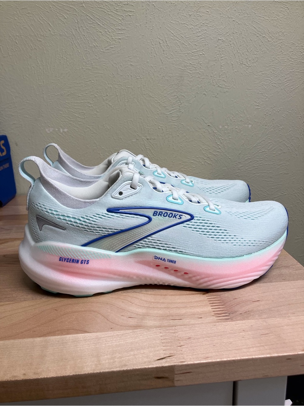 Brooks Women’s Glycerin GTS Running Shoes — Light Blue with Pink Accents
